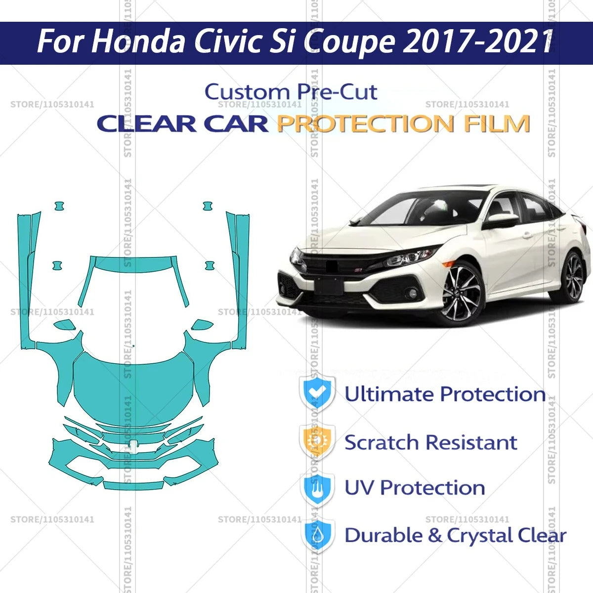 For Honda Civic Si Coupe 2017-2021 Precut Paint Protection Film PPF Clear Bra Front Kit+Rockers 8.5Mil